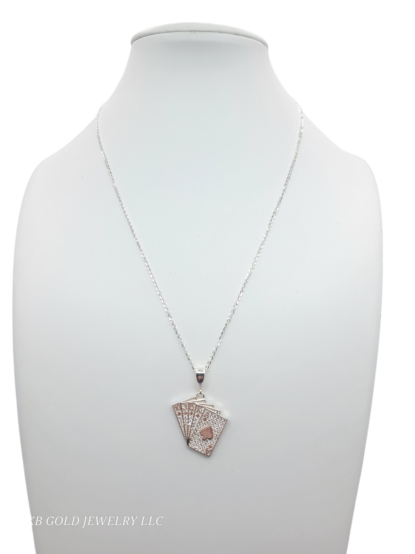 925 silver chain. Playing cards pendant. 18in. 1mm