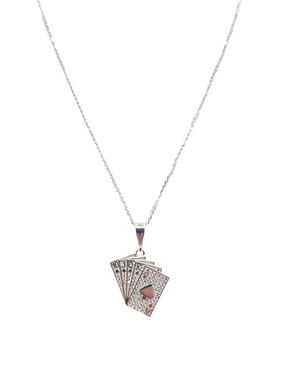 925 silver chain. Playing cards pendant. 18in. 1mm