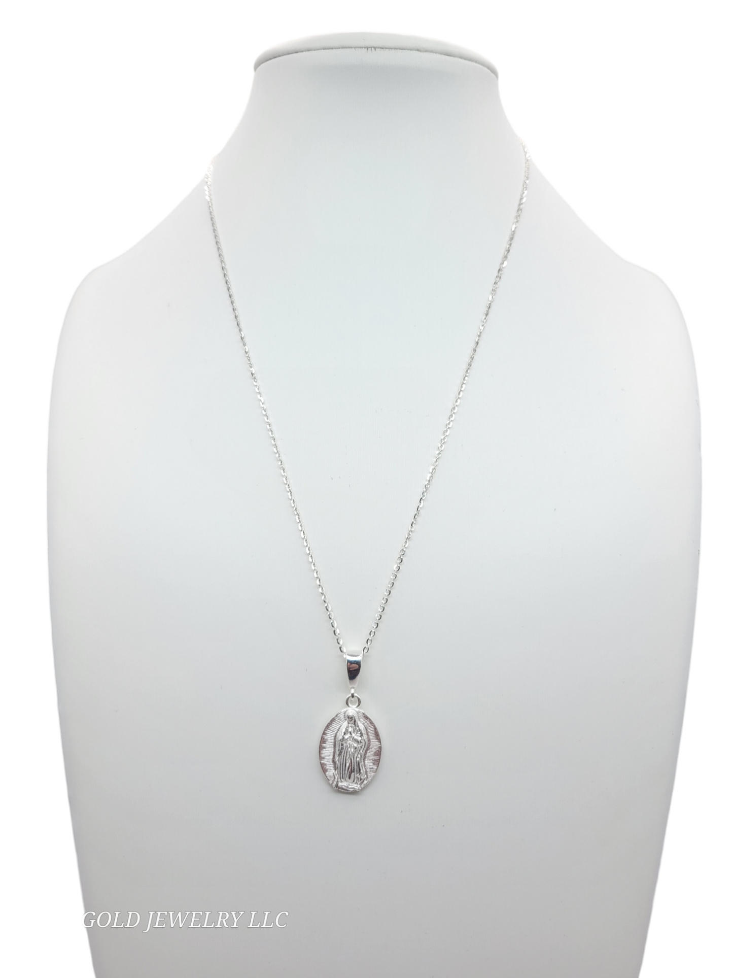925 silver chain. Virgin Guadalupe pendant. 18in . 1mm