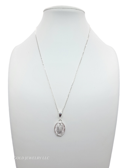 925 silver chain. Virgin Guadalupe pendant. 18in . 1mm