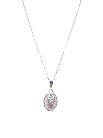 925 silver chain. Virgin Guadalupe pendant. 18in . 1mm