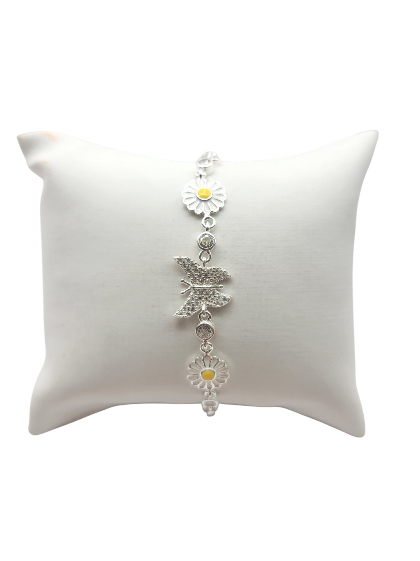 925 silver bracelet. Butterfly and daisy flower