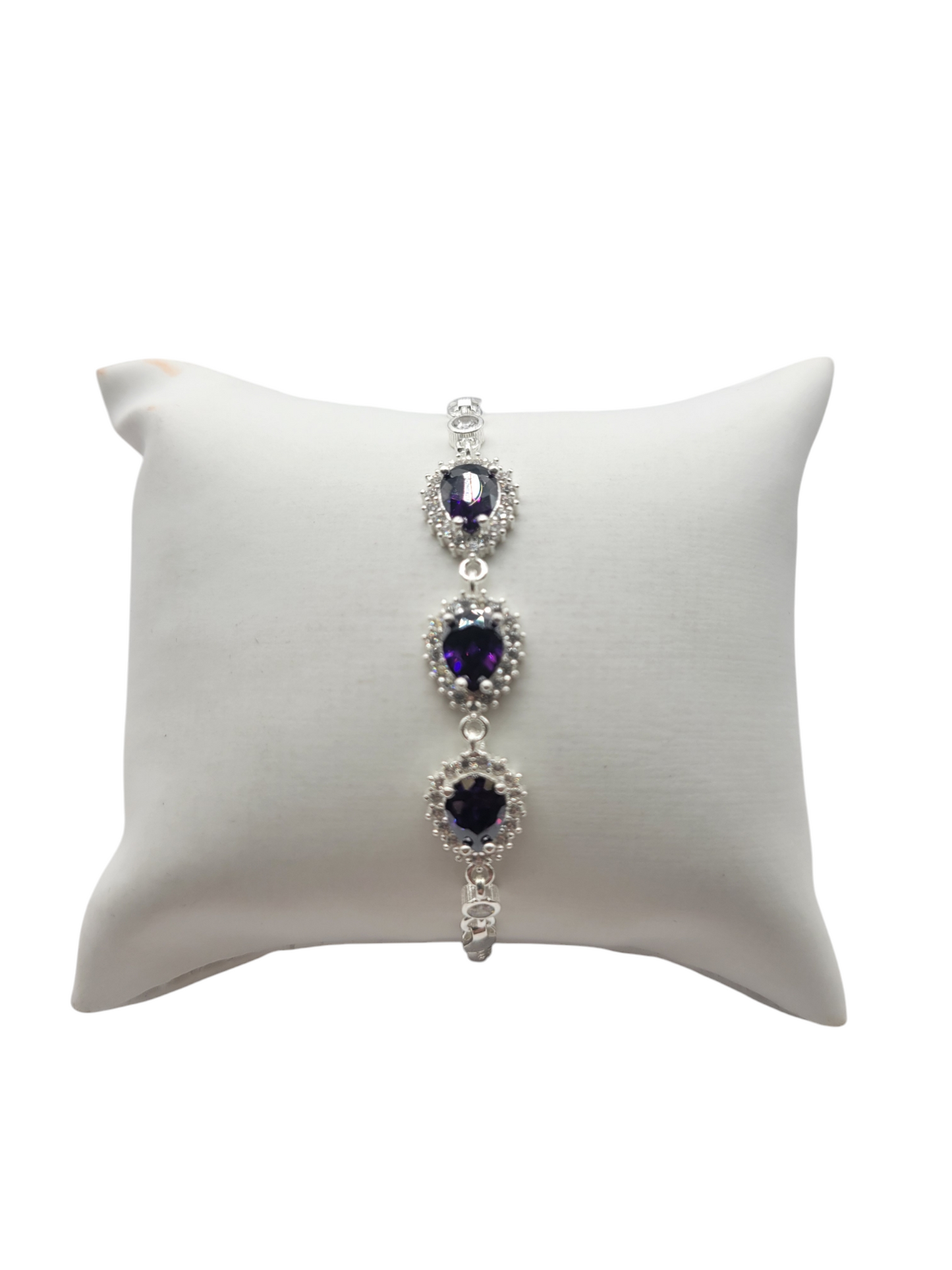 925 silver bracelet. 3 purple CZ stones.
