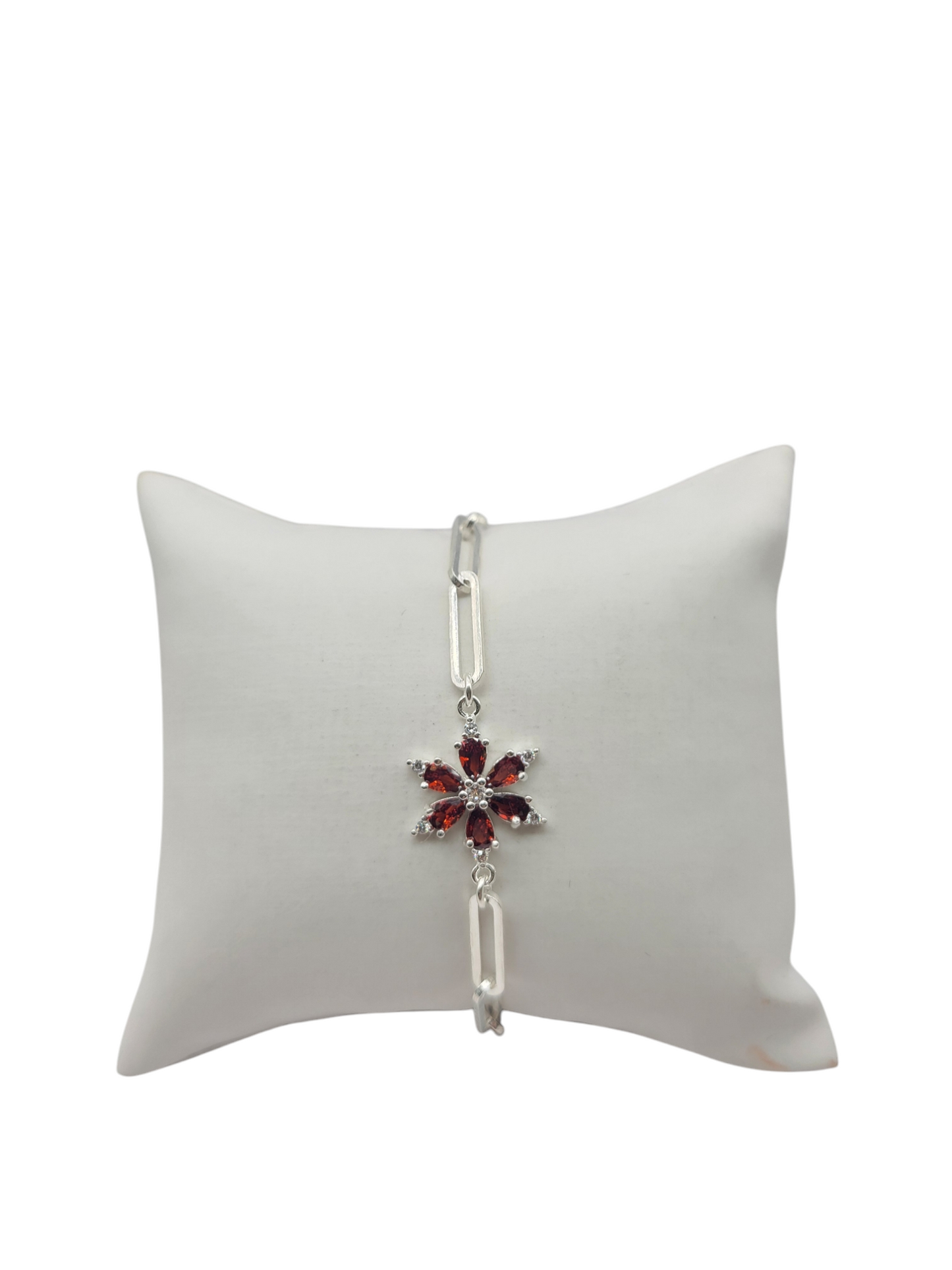 925 silver bracelet. Red flower.