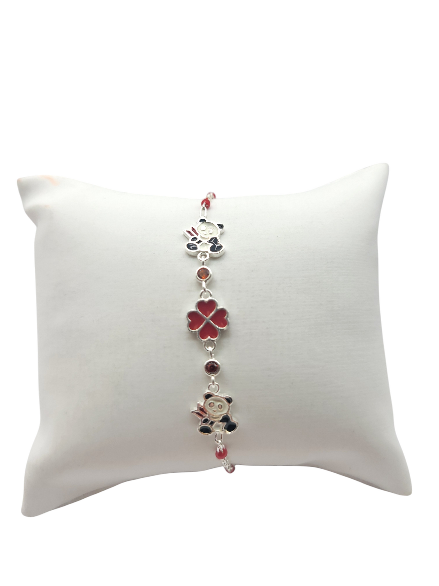 925 silver bracelet. Panda and red clover