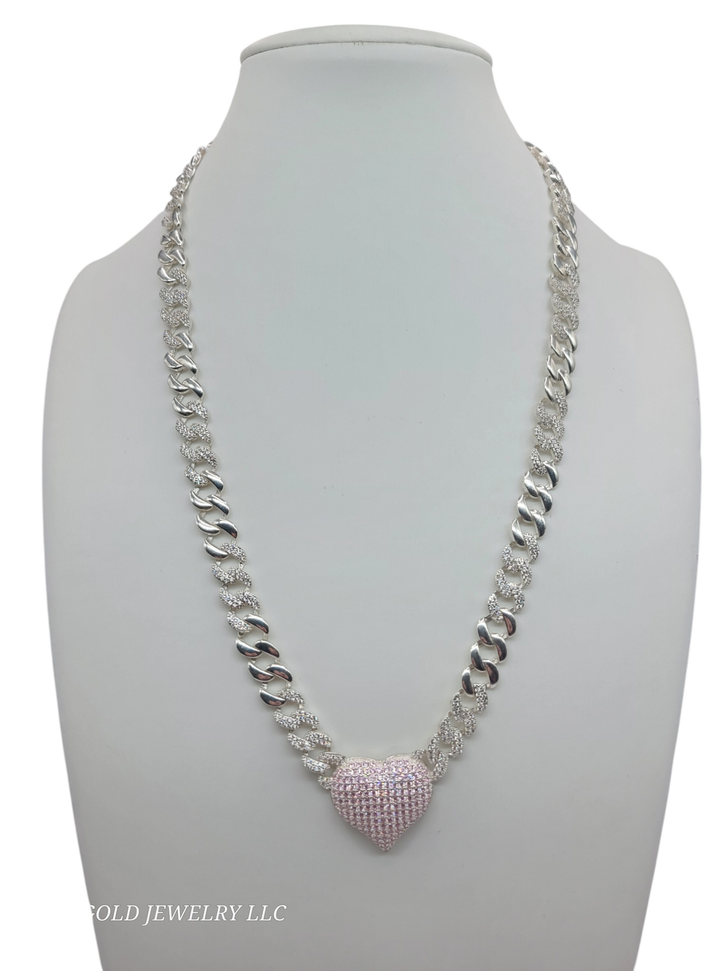 925 silver chain. Heart pendant. Pink CZ stone.