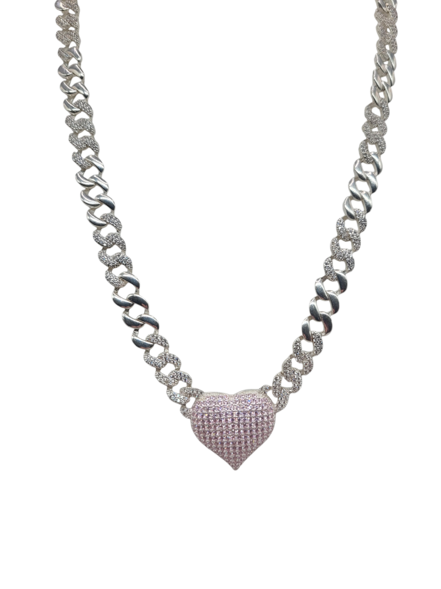 925 silver chain. Heart pendant. Pink CZ stone.