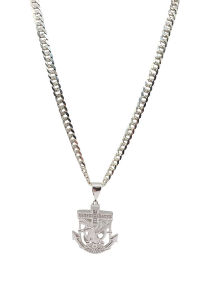 925 sterling silver chain. Anchor and eagle pendant. 26in. 6mm.