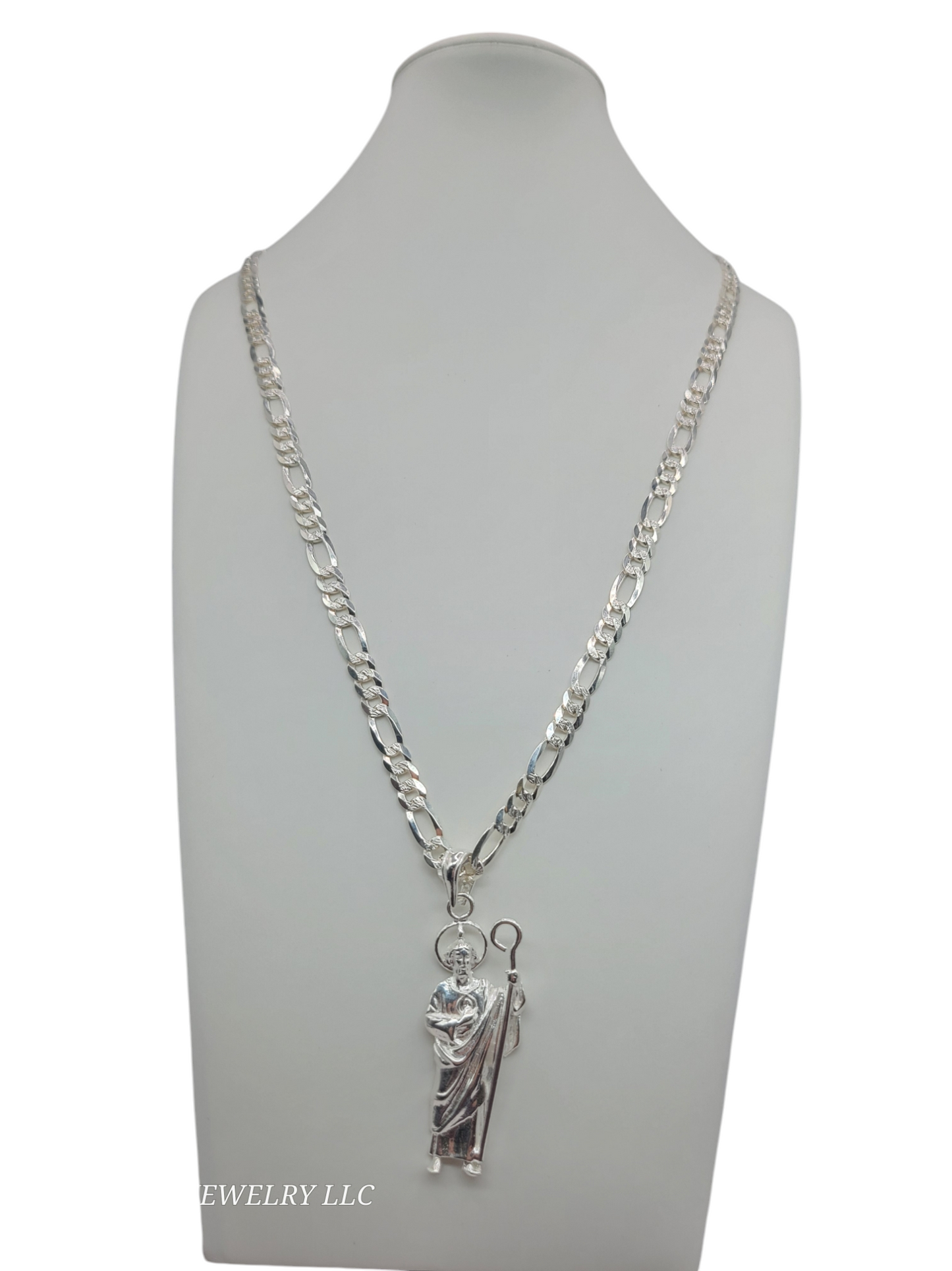 925 silver chain. Saint Jude pendant. 28in. 8mm