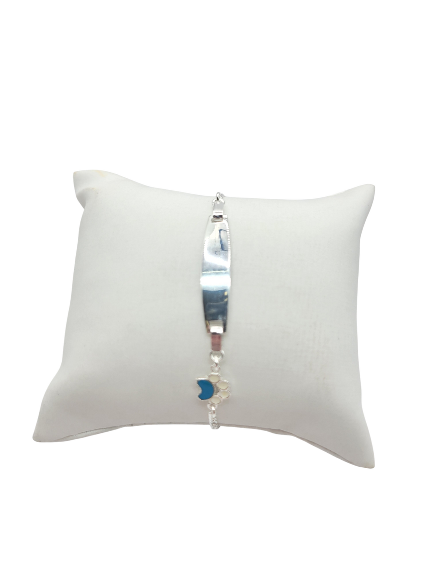 925 silver bracelet. Blue plate and footprint. 6in. 3mm