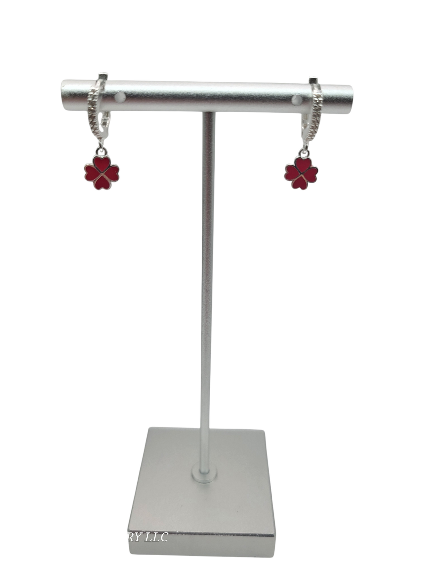 925 silver earrings. Red clover pendant.