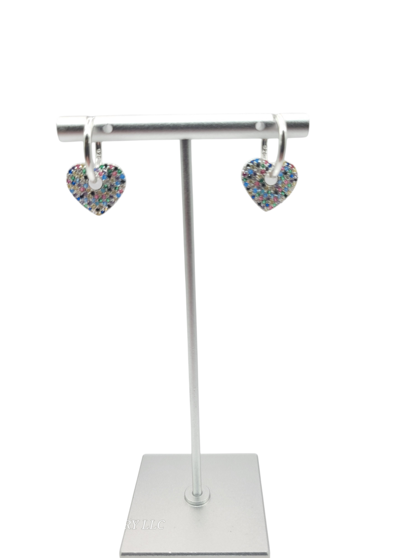 925 silver earrings. colorful hearts. CZ stone
