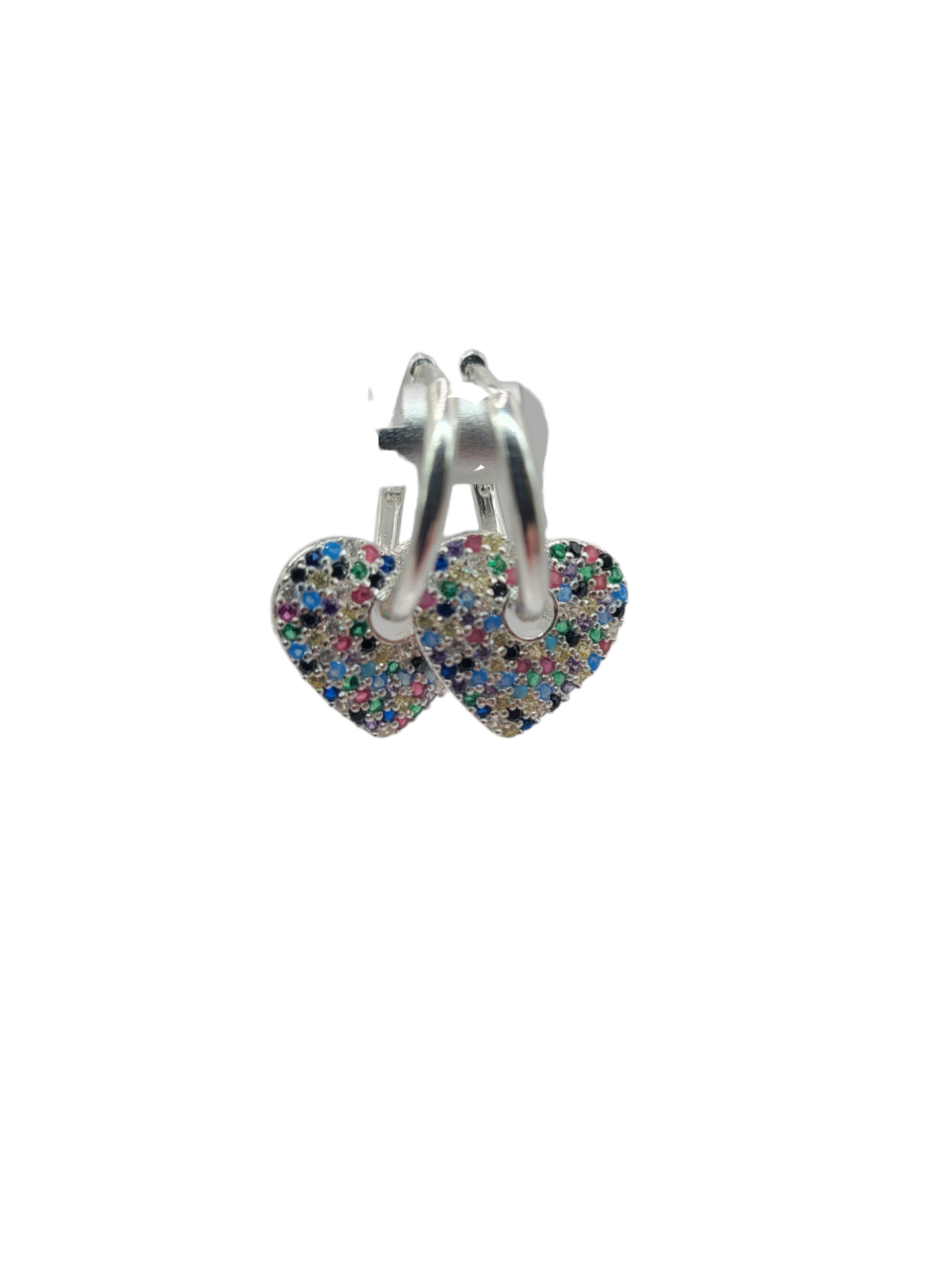 925 silver earrings. colorful hearts. CZ stone