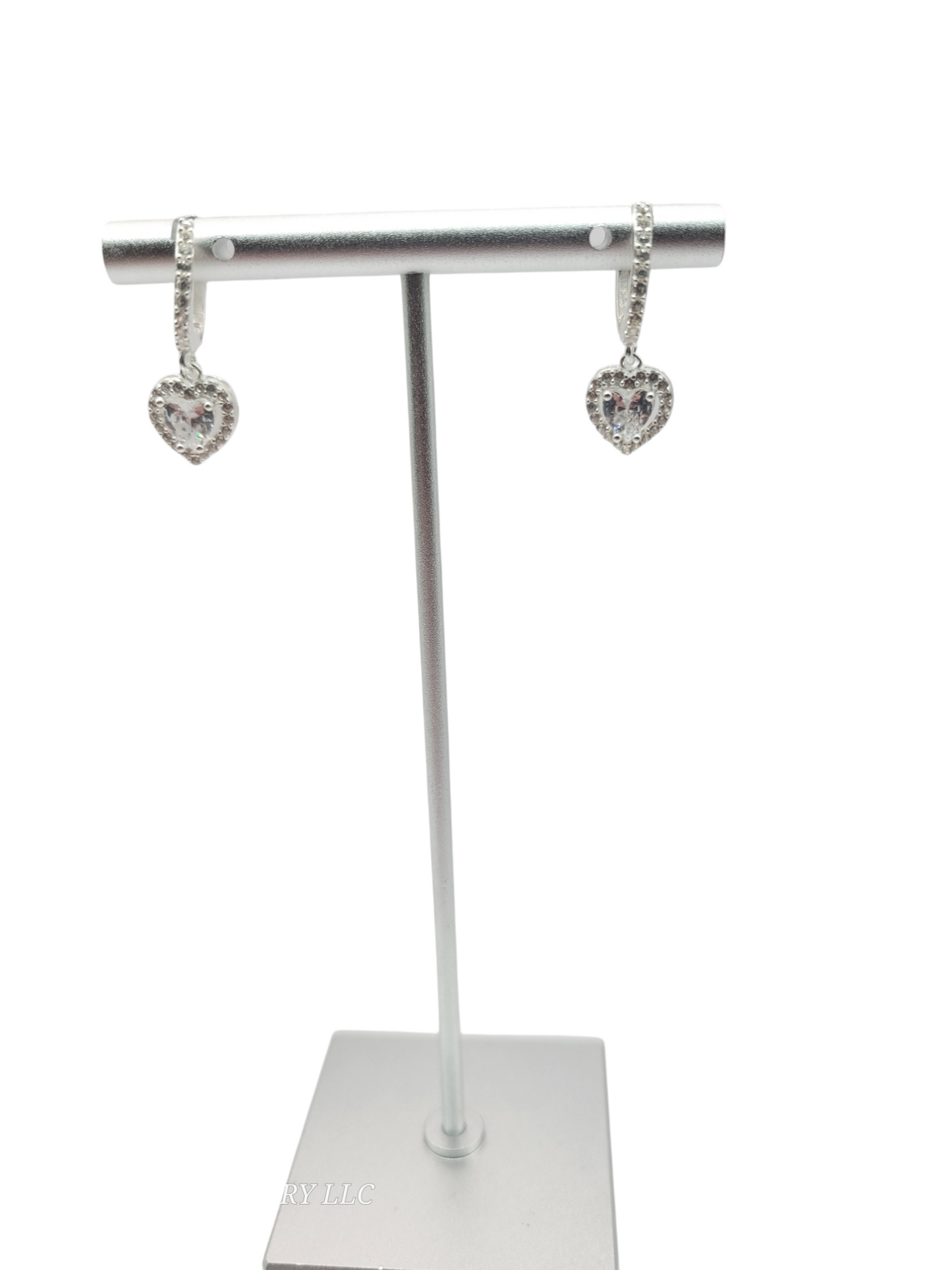 925 silver earrings. Heart pendant. White CZ stone