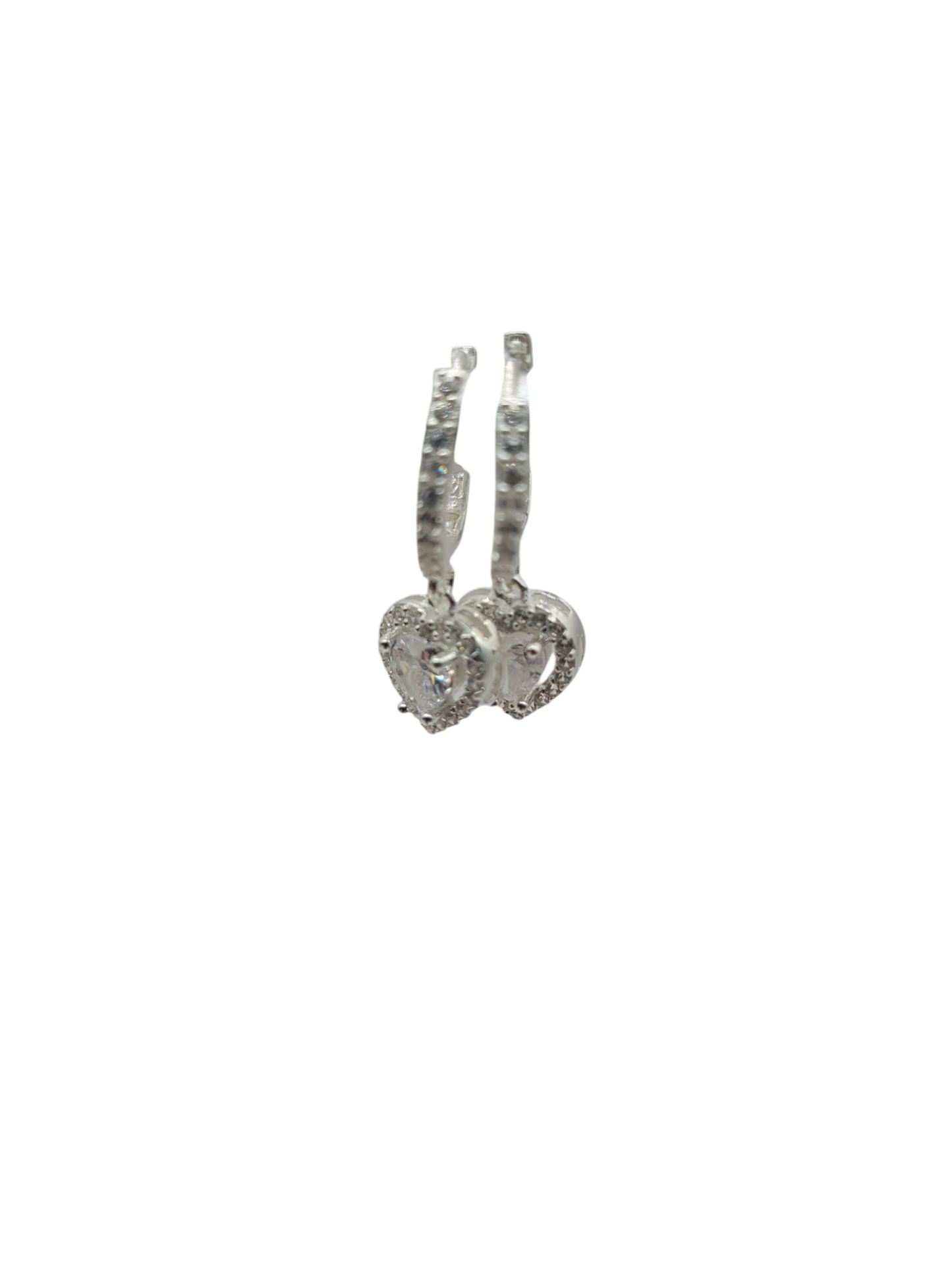 925 silver earrings. Heart pendant. White CZ stone