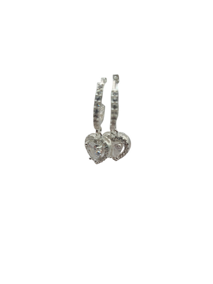 925 silver earrings. Heart pendant. White CZ stone