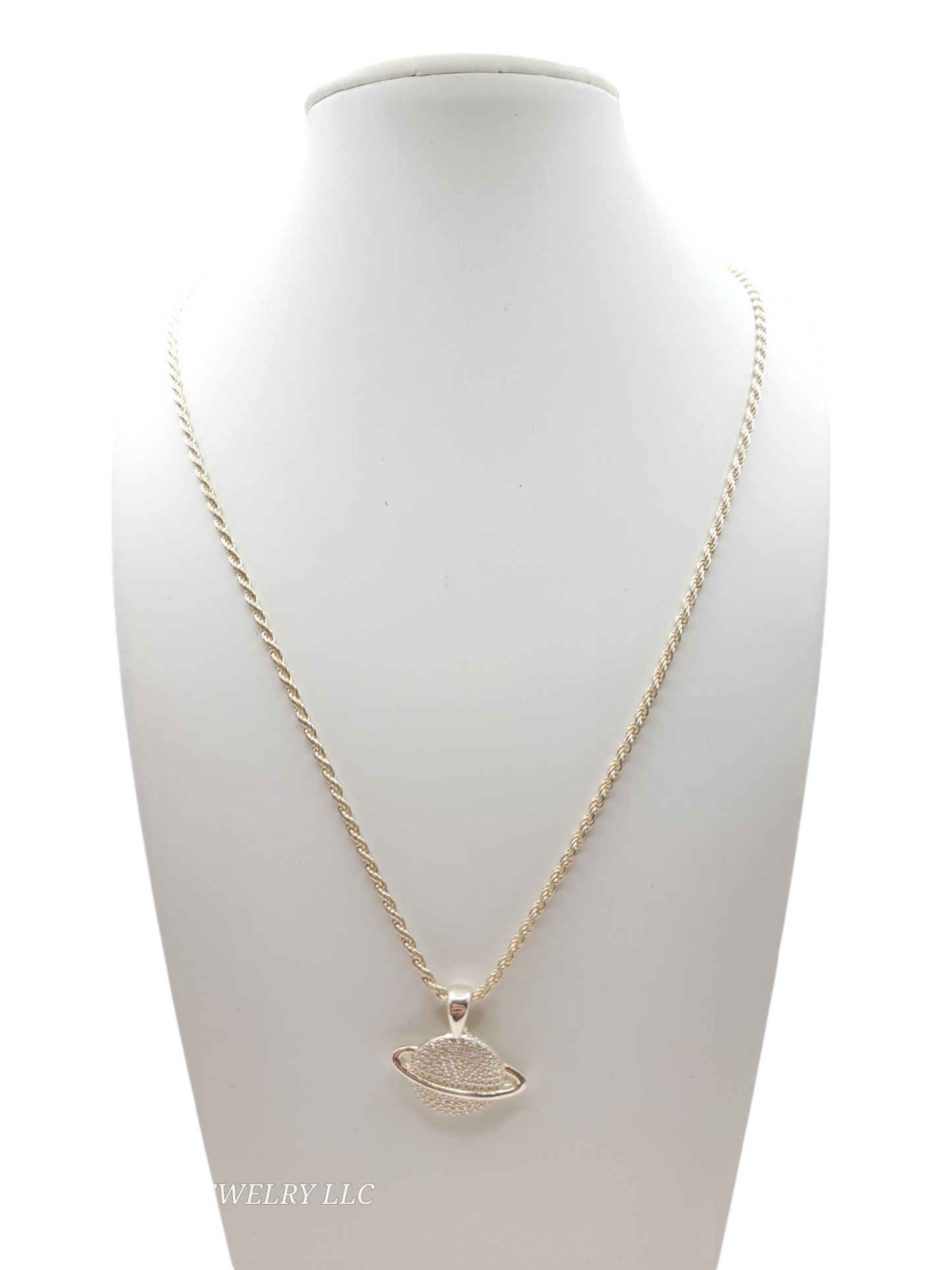 925 sterling silver chain. Planet pendant. 20in. 3mm.