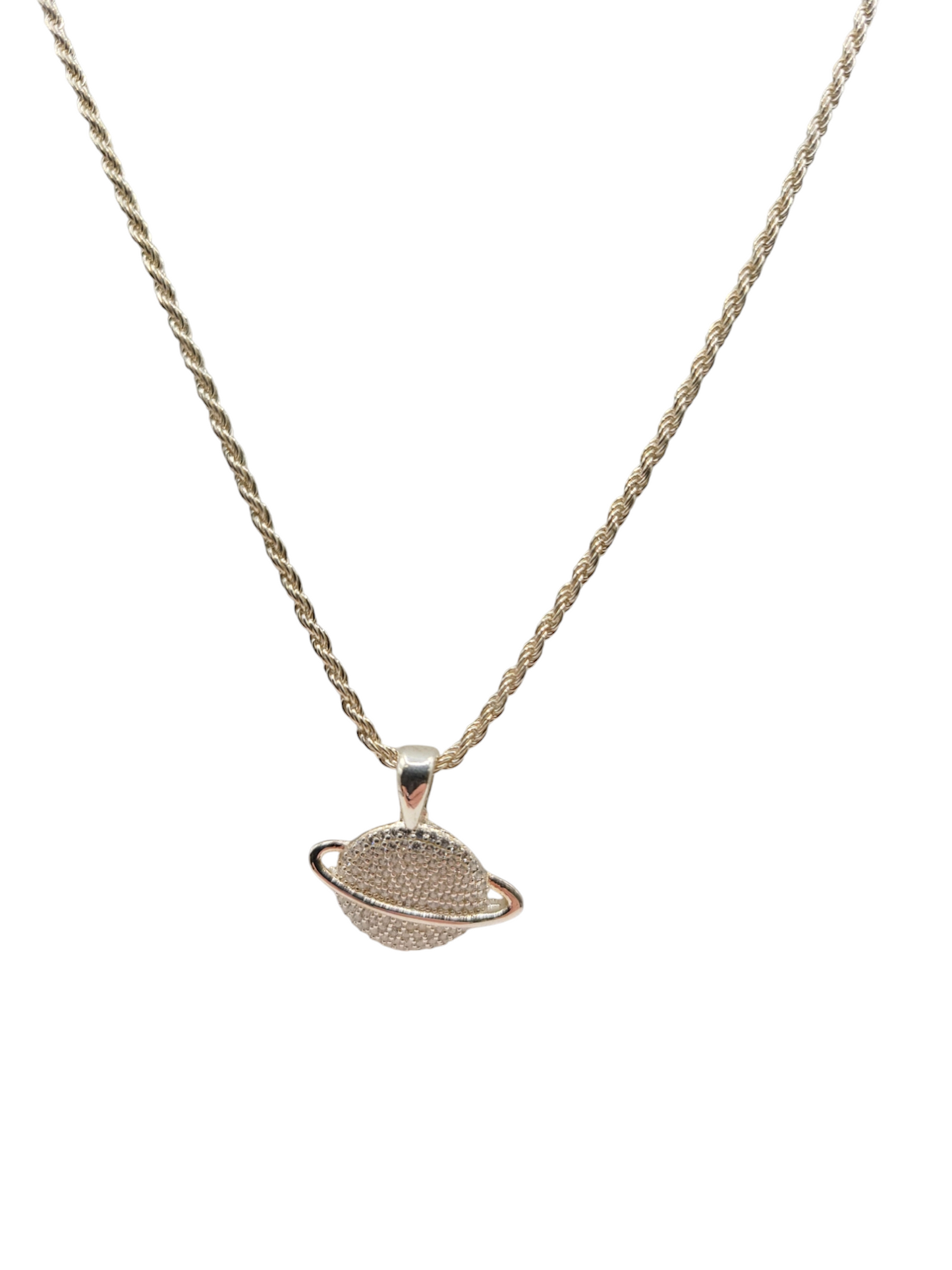 925 sterling silver chain. Planet pendant. 20in. 3mm.
