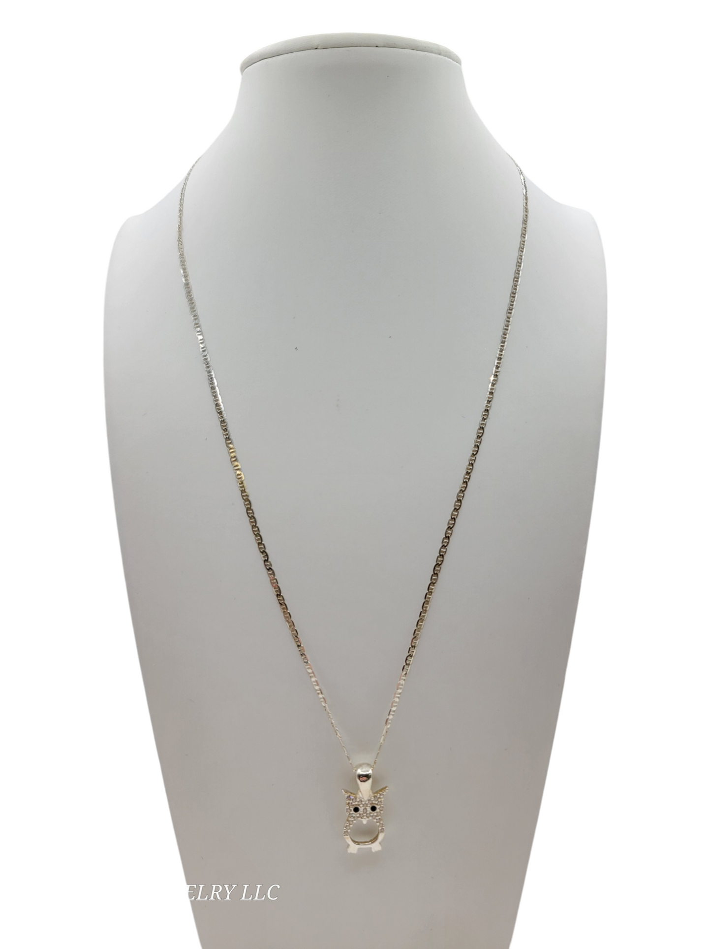 925 sterling silver chain. Owl pendant. 18in. 2mm.