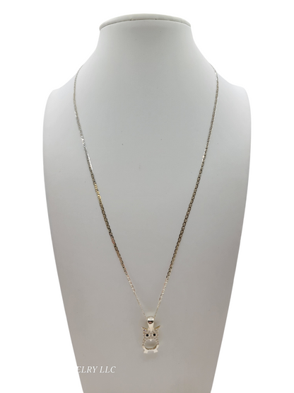 925 sterling silver chain. Owl pendant. 18in. 2mm.