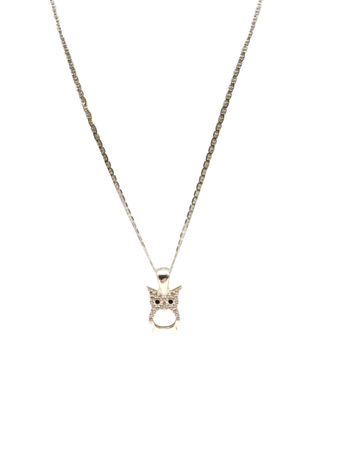 925 sterling silver chain. Owl pendant. 18in. 2mm.