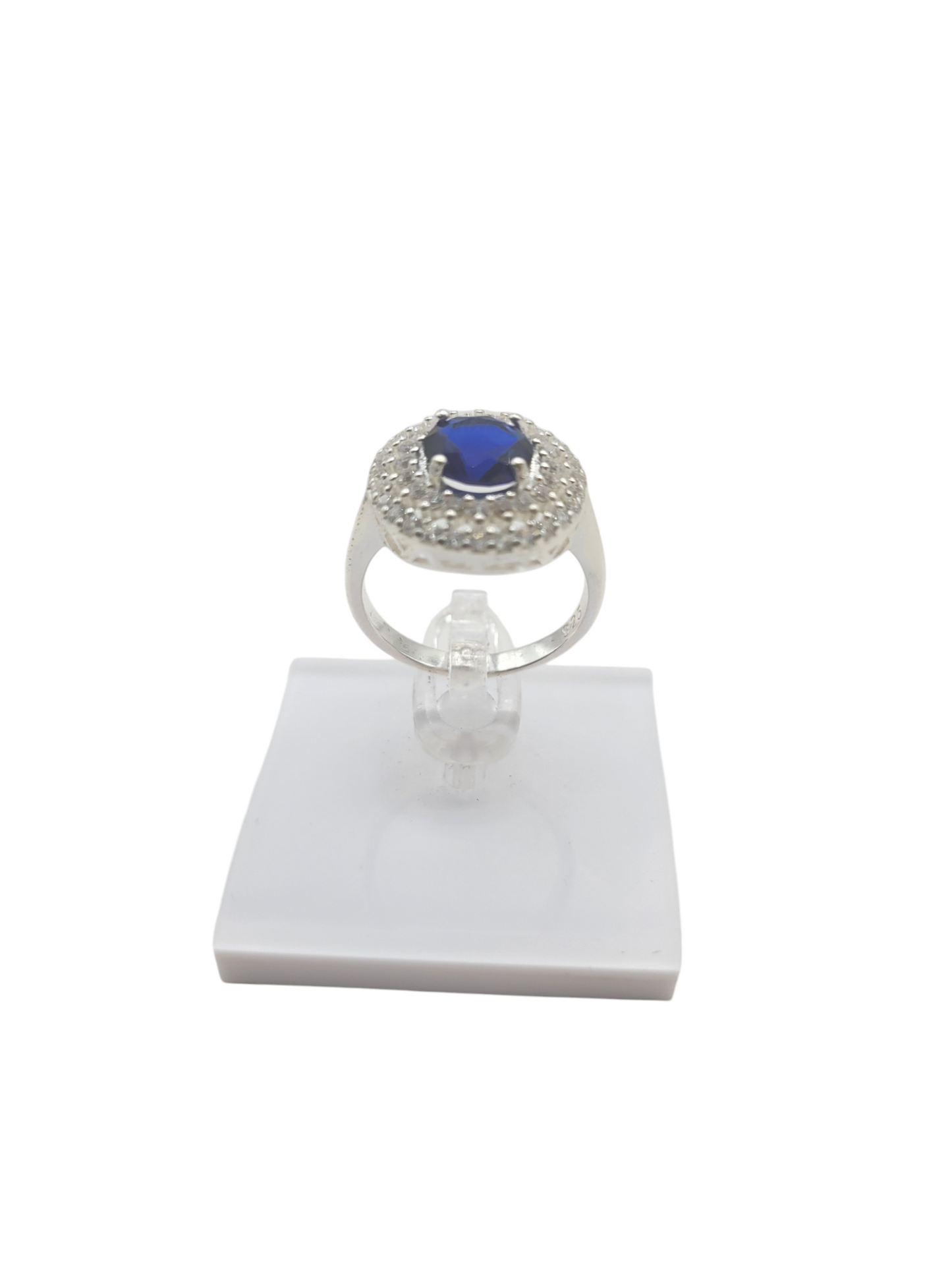 925 silver ring. Round blue CZ stone. Size 8