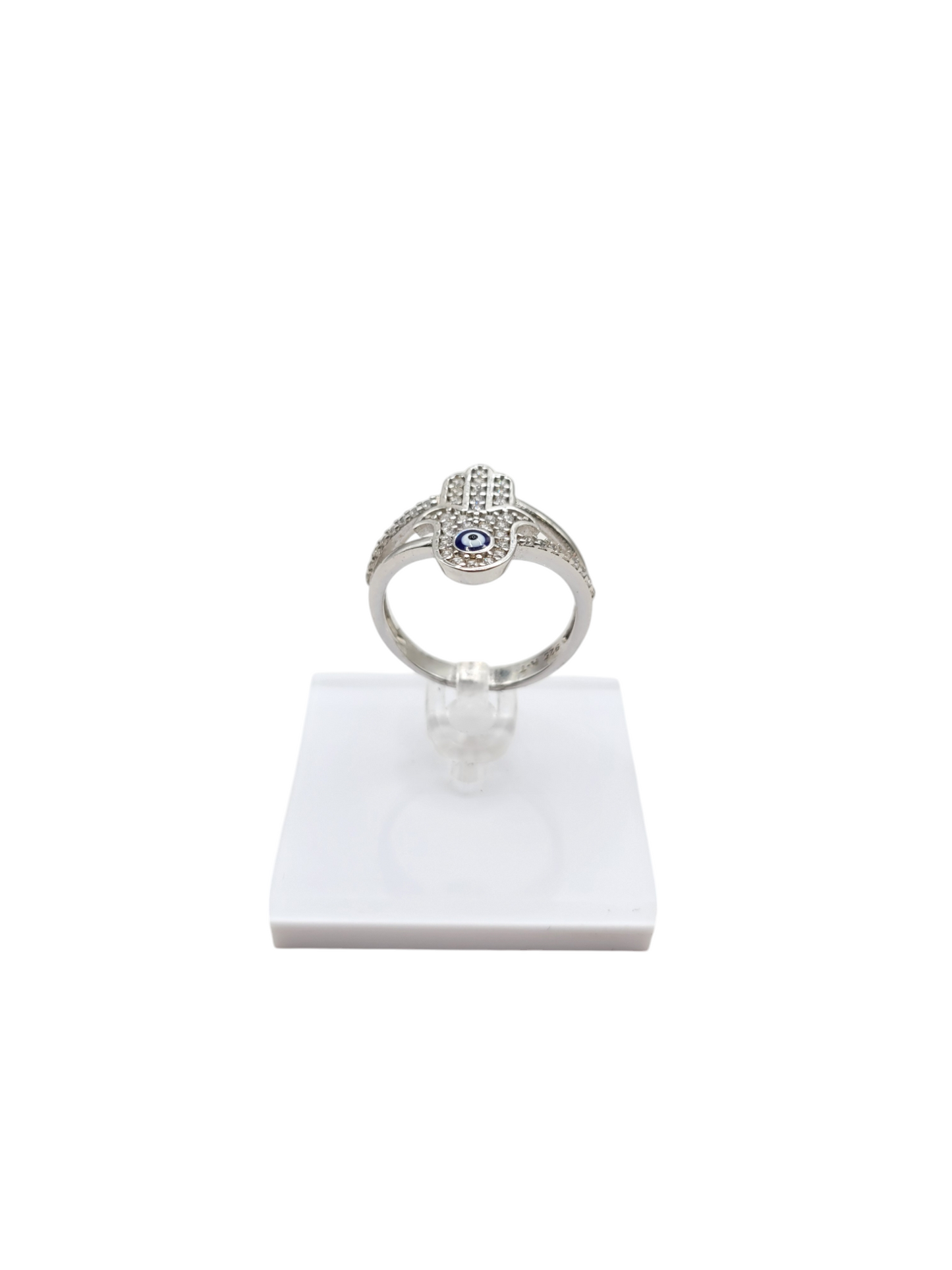 925 silver ring. Fatima hand with eye inside. CZ stone. Size 9