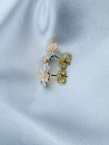 3 color flower style earrings 10k gold