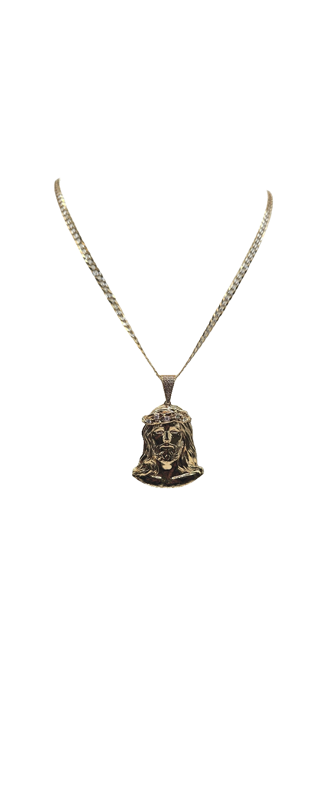 14K gold Cuban chain. Jesus pendant. 24in . 4mm