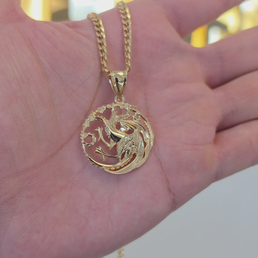 "Fire & Blood" Three-Headed Dragon Pendant - Solid Gold (Targaryen Inspired)