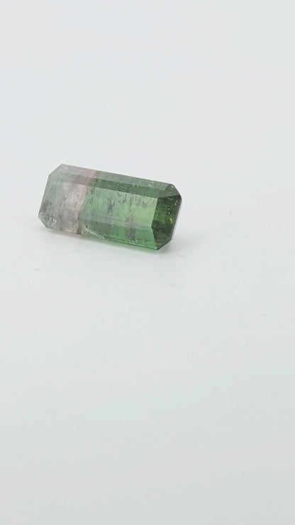 8.05 ct Natural Bi-Color Tourmaline (Green & Colorless) - Emerald Cut Loose Gemstone