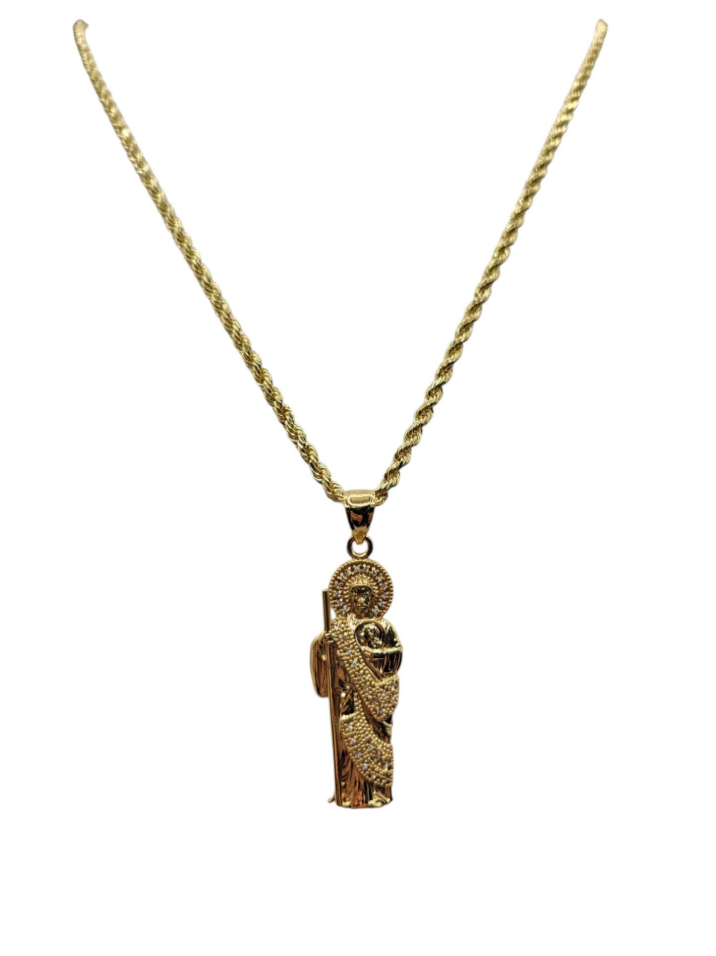 14K gold chain with St. Jude pendant. 24in ... 2.5mm