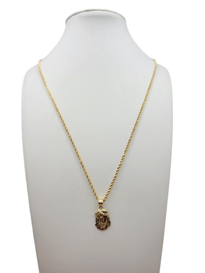 10K Gold Rope Chain. Jesus Face. 24in. 2mm