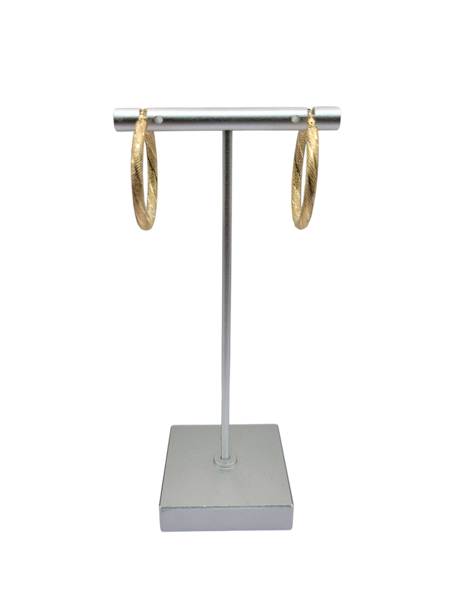 10K gold earrings. Thin snowy hoop. Size 3.