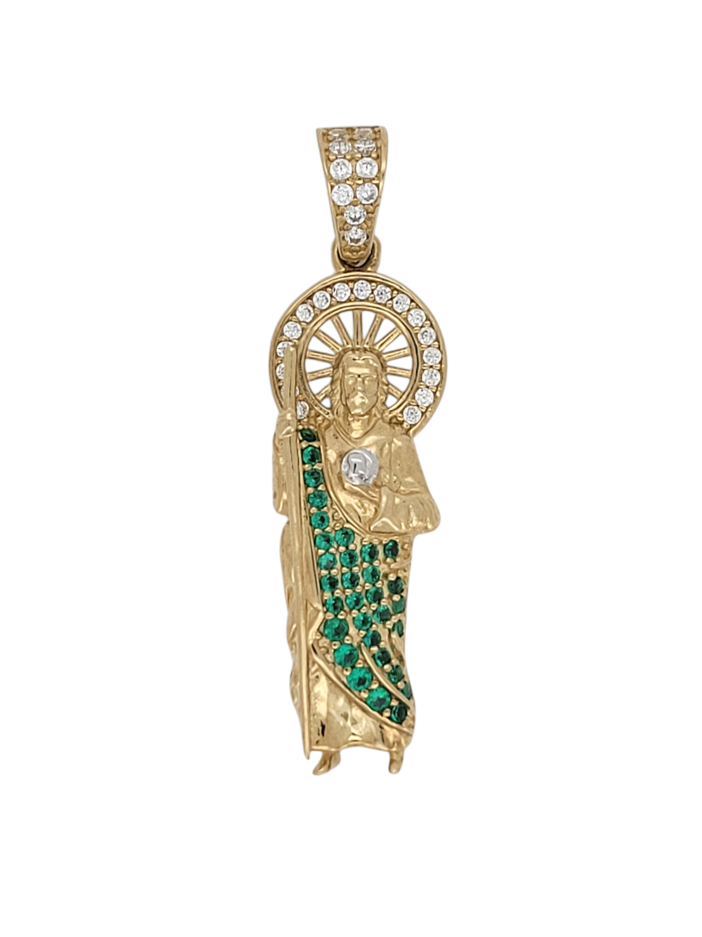 10K gold pendant. Saint Jude. CZ stones