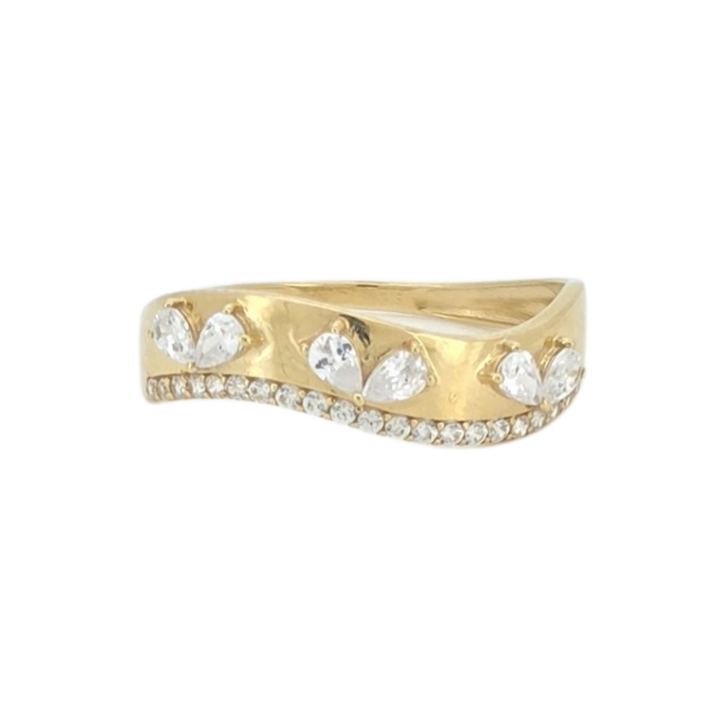 10k Gold Fancy Ring. CZ Stones. Size 8