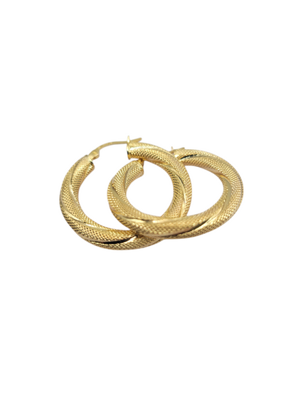 10K gold earrings. Thick snowy hoops. Size 3.