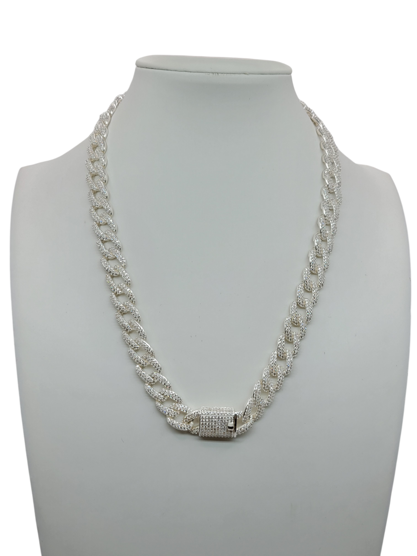 925 silver chain. Box clasp. CZ stone. 18in . 10mm