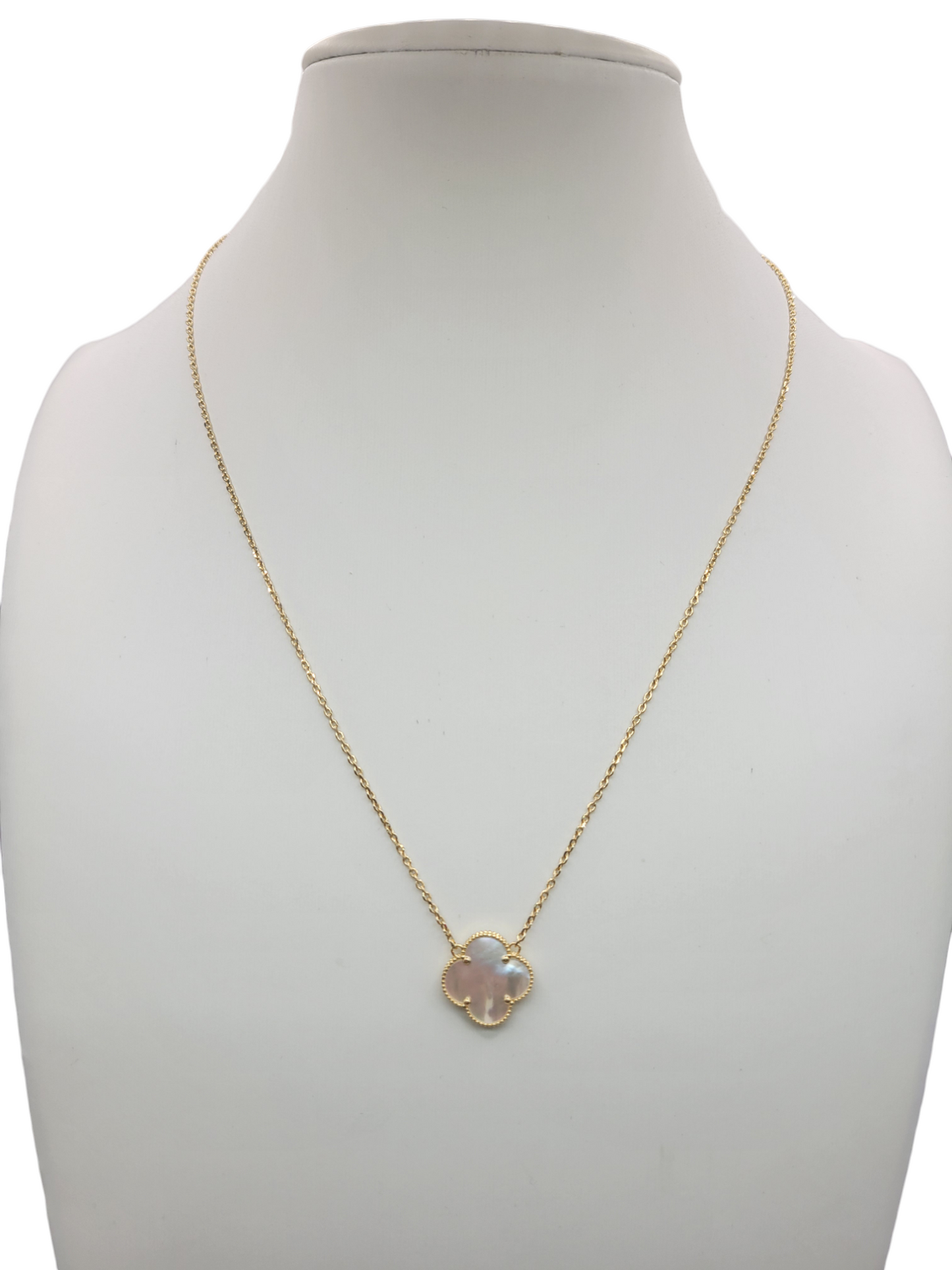 10K Gold Necklace. White Flower. 18in. 1mm