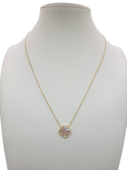 10K Gold Necklace. White Flower. 18in. 1mm