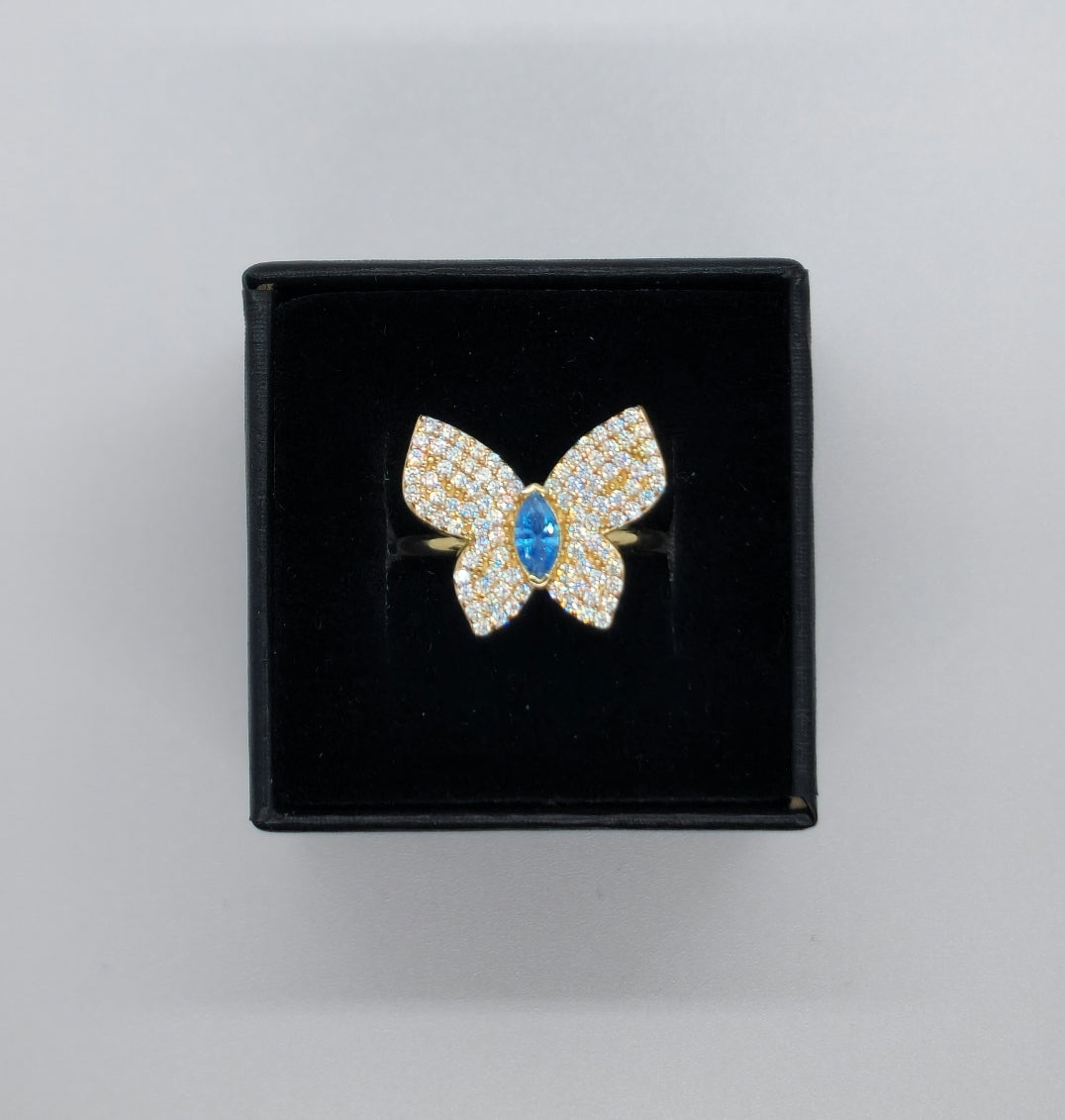 Anillo estilo mariposa de oro real de 10 k, tamaño 7