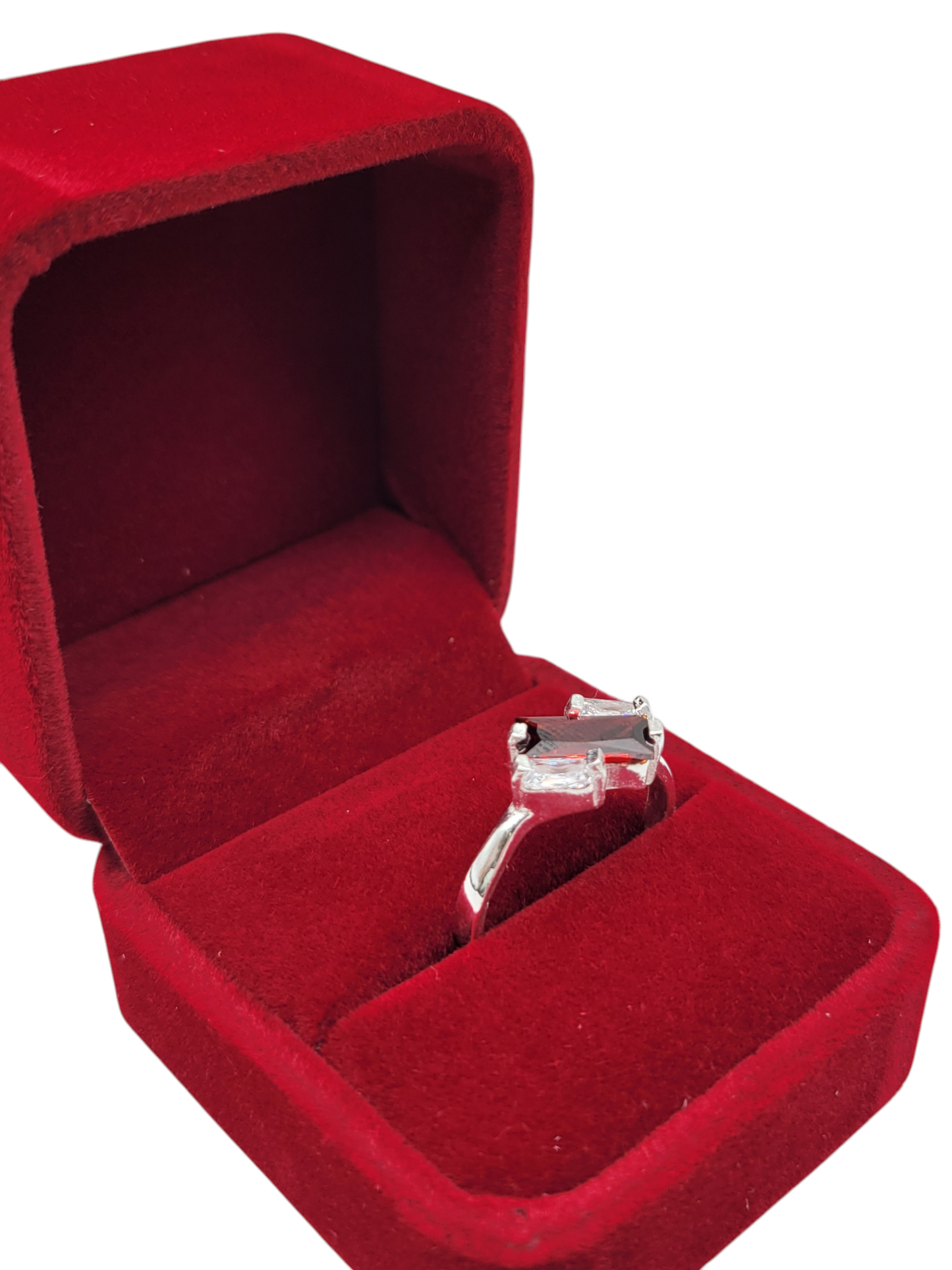 925 silver ring. Rectangular red CZ stone. Size 10