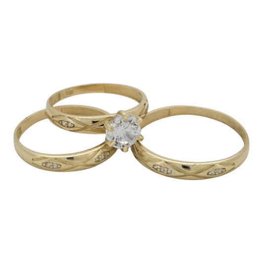 10K gold engagement rings. Trio of rings. Sizes 8 and 11. CZ stone.