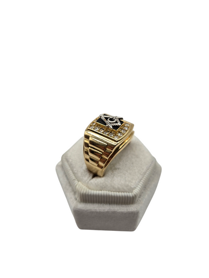 10k Gold Ring of Mason with CZ Stones, Size 11