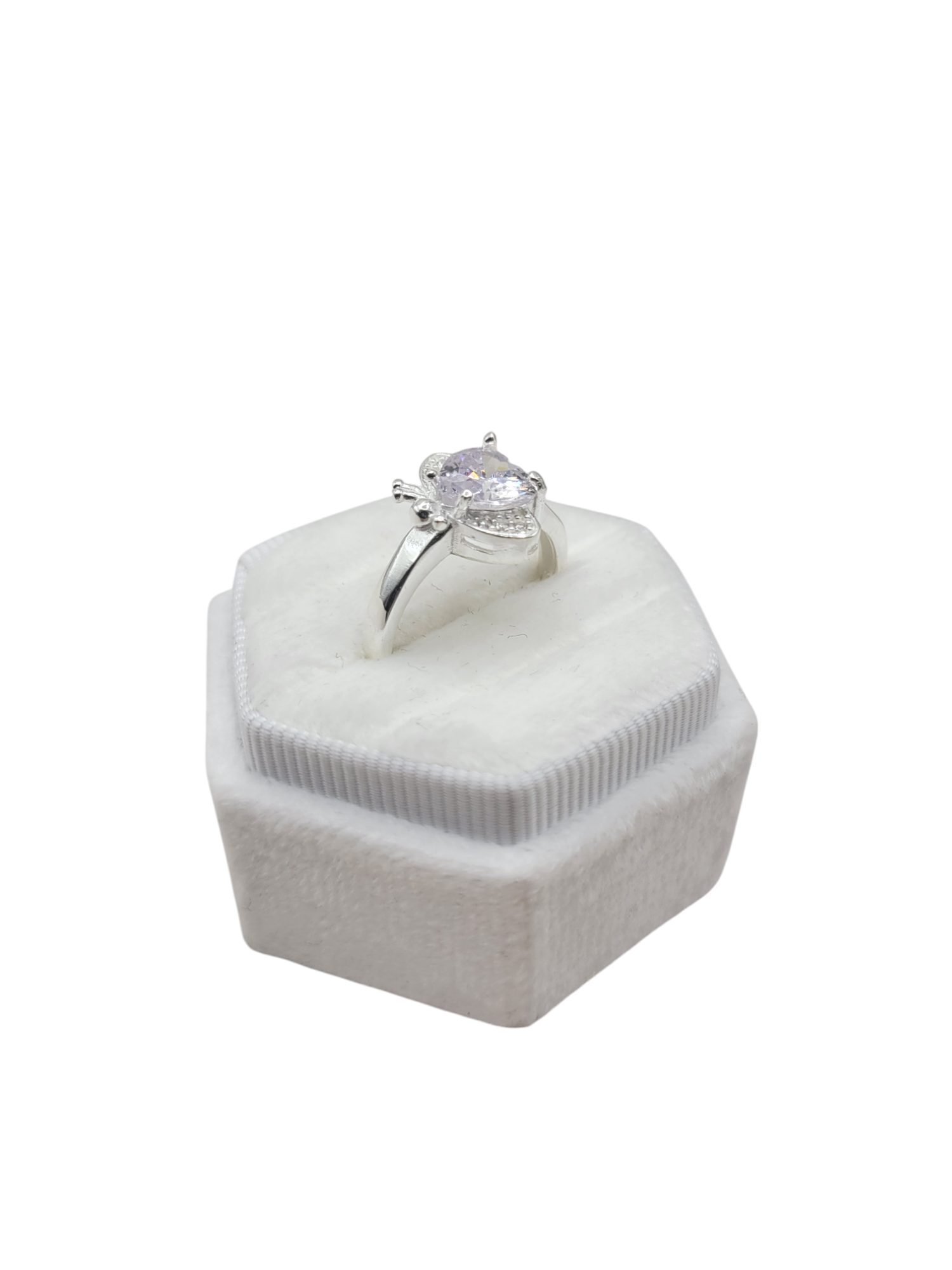 925 silver ring with white heart stone. Size 8.5