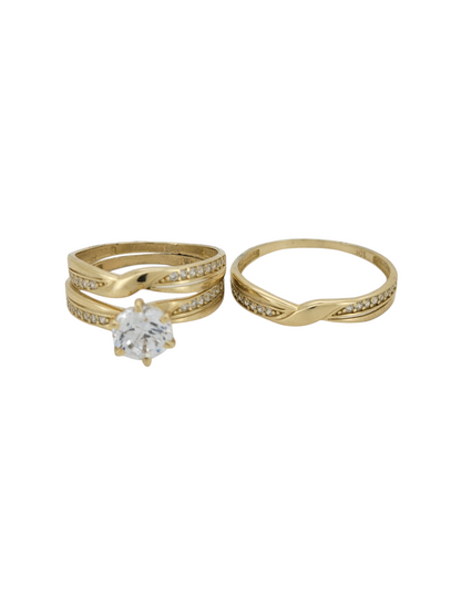 10K gold wedding rings. Trio of rings. Women's size 6.5. Men's size 8.5. CZ stones