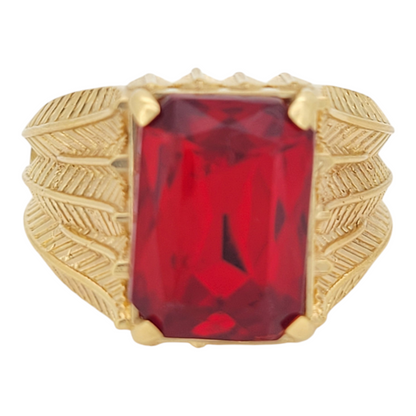 10K gold studs. Red CZ stone. Leaf design. Size 8.5