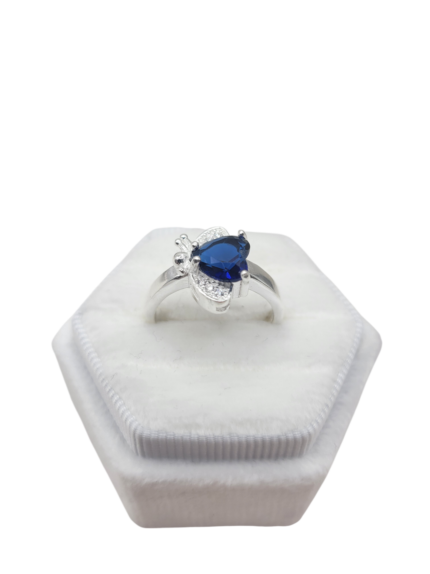925 silver ring. Blue CZ heart stone. Size 7.5