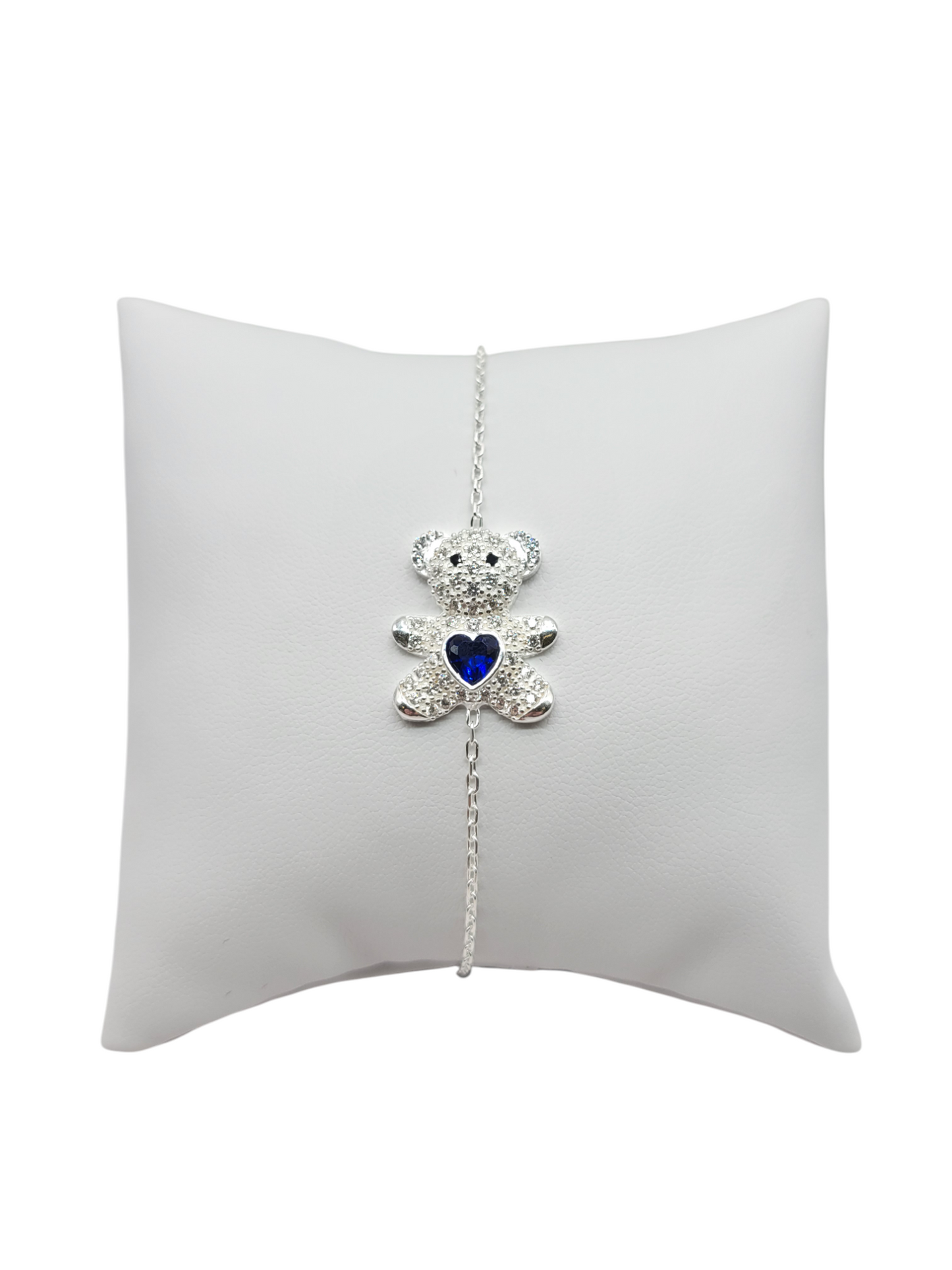 925 Sterling Silver CZ Bear Bracelet. 8.5in. 1mm