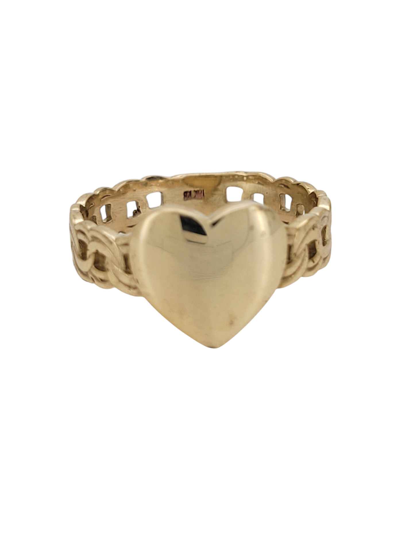 10K gold ring. Heart and chain design. Size 10
